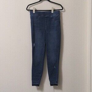 Spanx Distressed Ankle Jeans in a Medium Wash